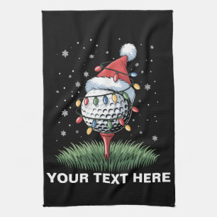 Personalised Golf Ball Christmas Tree Santa Hat  Tea Towel