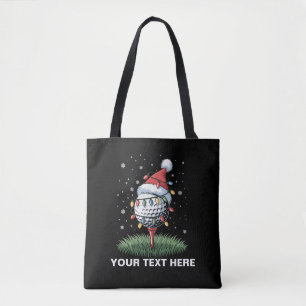 Personalised Golf Ball Christmas Tree Santa Hat Tote Bag