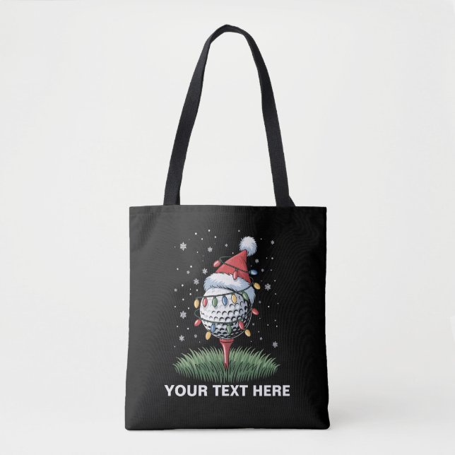 Personalised Golf Ball Christmas Tree Santa Hat  Tote Bag (Front)