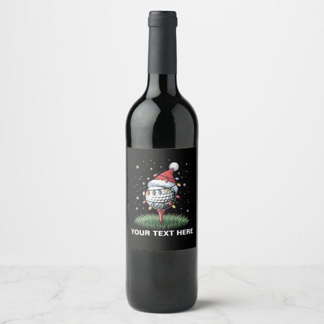 Personalised Golf Ball Christmas Tree Santa Hat  Wine Label (Front)