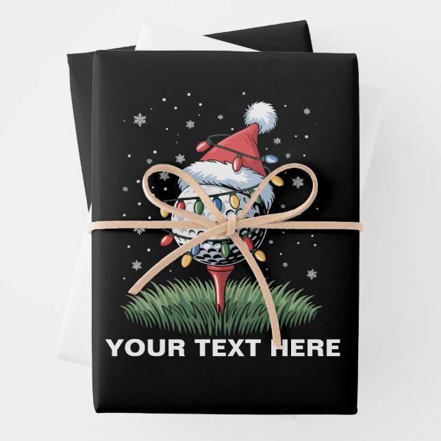 Personalised Golf Ball Christmas Tree Santa Hat  Wrapping Paper Sheet (In situ)