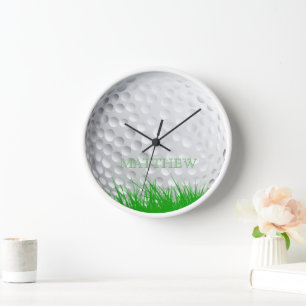 Personalised Golf Ball in Grass Wall Clock