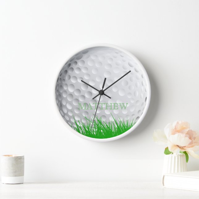 Personalised Golf Ball in Grass Wall Clock (Home)