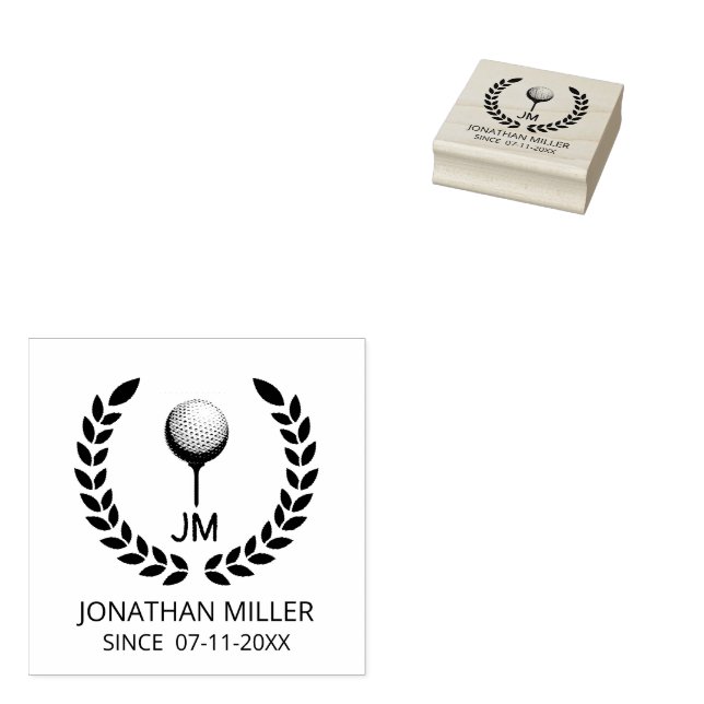 Personalised Golf Ball Monogram initials  Rubber Stamp (Stamped)