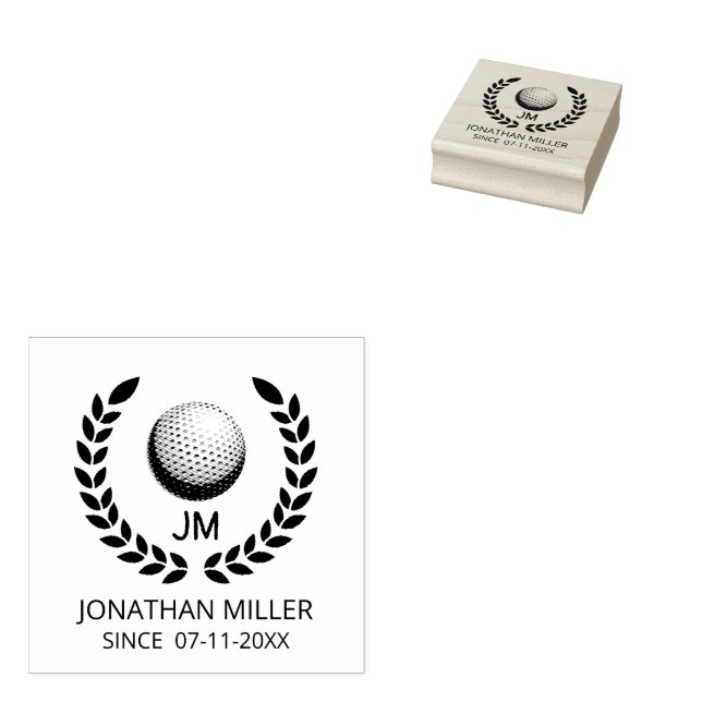 Personalised Golf Ball Monogram initials  Rubber Stamp (Stamped)