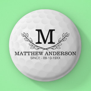Personalised Golf Ball Pattern Name Monogram Age 6 Cm Round Badge