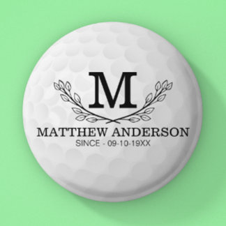 Personalised Golf Ball Pattern Name Monogram Age 6 Cm Round Badge