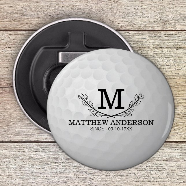 Personalised Golf Ball Pattern Name Monogram Age Bottle Opener (Creator Uploaded)