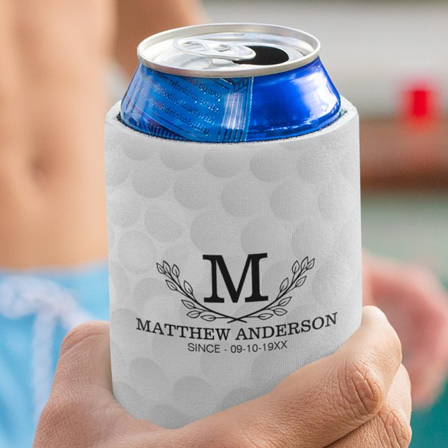 Personalised Golf Ball Pattern Name Monogram Age Can Cooler (Creator Uploaded)