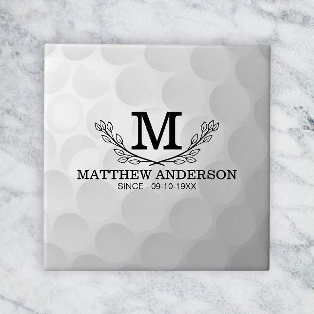 Personalised Golf Ball Pattern Name Monogram Age Ceramic Tile (Creator Uploaded)