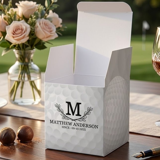 Personalised Golf Ball Pattern Name Monogram Age Favour Box (Creator Uploaded)