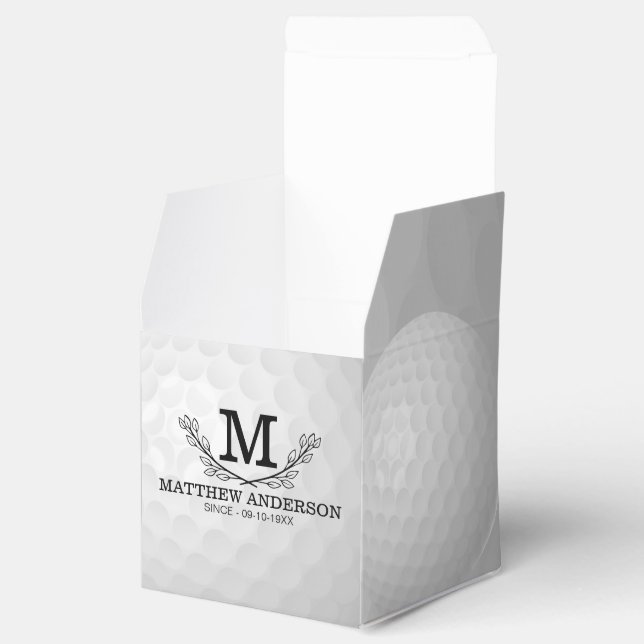 Personalised Golf Ball Pattern Name Monogram Age Favour Box (Opened)