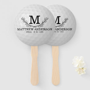 Personalised Golf Ball Pattern Name Monogram Age Hand Fan