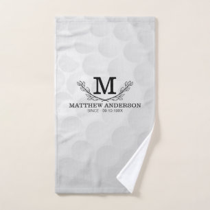 Personalised Golf Ball Pattern Name Monogram Age Hand Towel