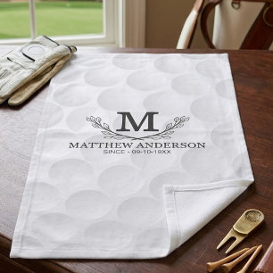 Personalised Golf Ball Pattern Name Monogram Age Hand Towel