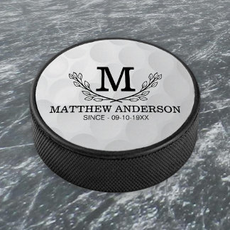 Personalised Golf Ball Pattern Name Monogram Age Hockey Puck