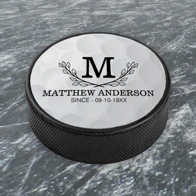 Personalised Golf Ball Pattern Name Monogram Age Hockey Puck (Creator Uploaded)