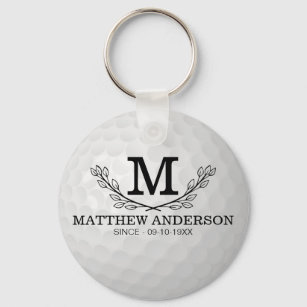 Personalised Golf Ball Pattern Name Monogram Age Key Ring