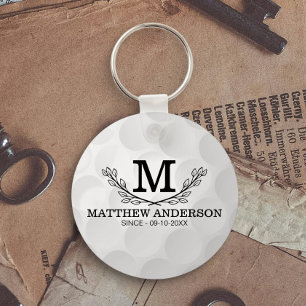 Personalised Golf Ball Pattern Name Monogram Age Key Ring