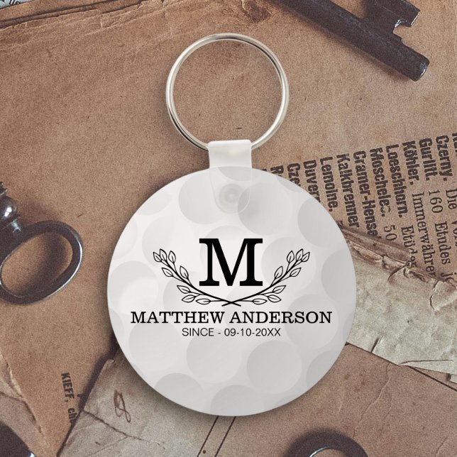 Personalised Golf Ball Pattern Name Monogram Age Key Ring (Creator Uploaded)