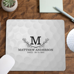Personalised Golf Ball Pattern Name Monogram Age Mouse Pad