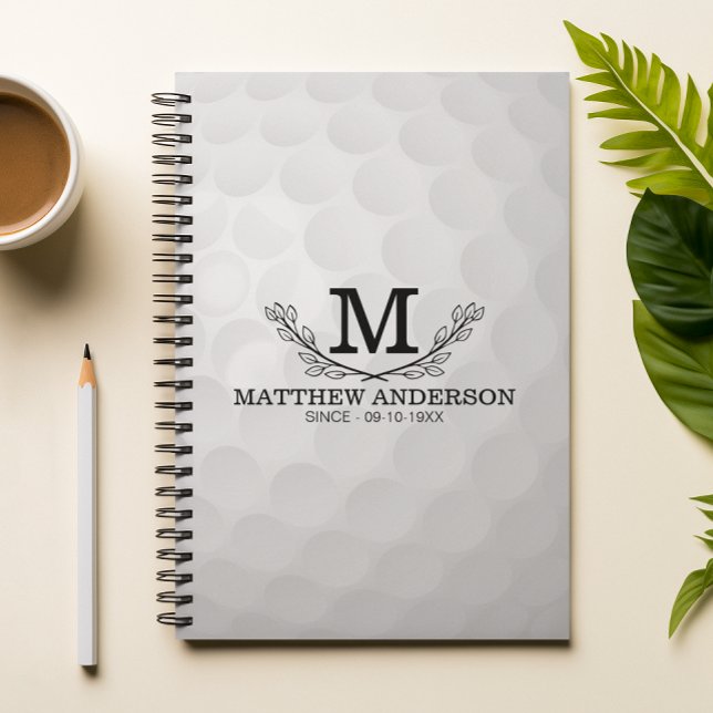 Personalised Golf Ball Pattern Name Monogram Age Notebook (Creator Uploaded)