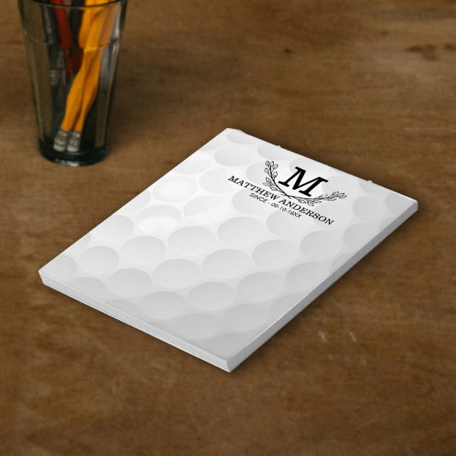 Personalised Golf Ball Pattern Name Monogram Age Notepad (Creator Uploaded)