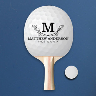 Personalised Golf Ball Pattern Name Monogram Age Ping Pong Paddle