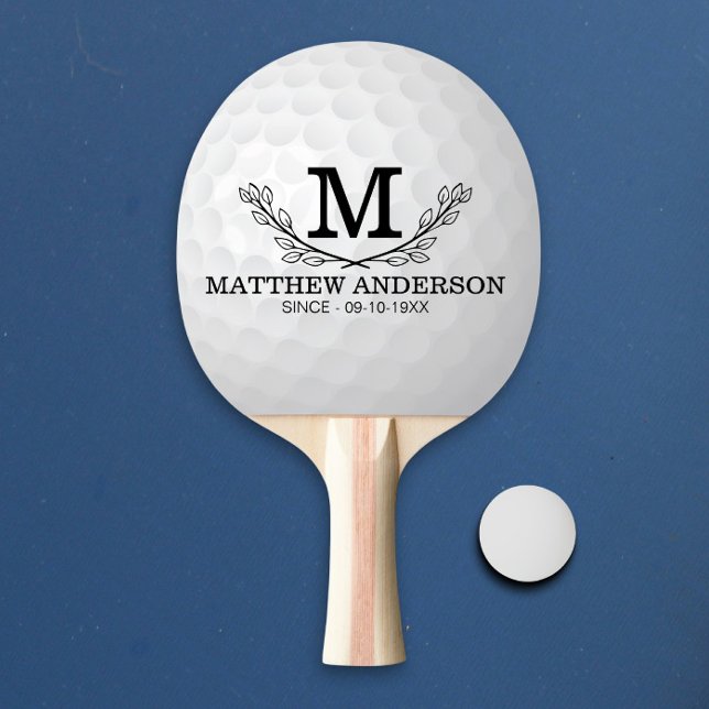 Personalised Golf Ball Pattern Name Monogram Age Ping Pong Paddle (Creator Uploaded)