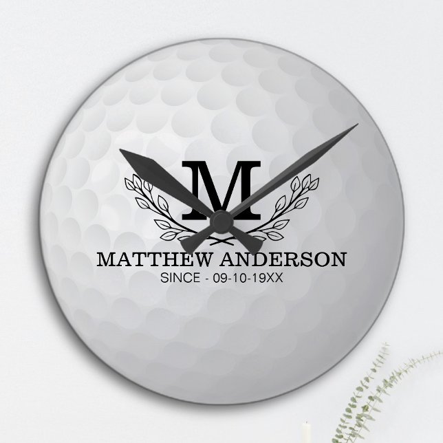 Personalised Golf Ball Pattern Name Monogram Age Round Clock (Creator Uploaded)