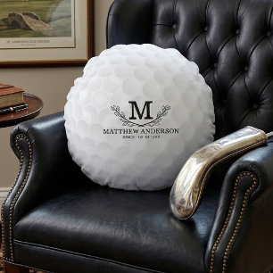 Personalised Golf Ball Pattern Name Monogram Age Round Cushion