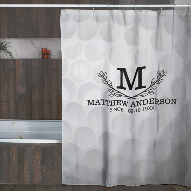 Personalised Golf Ball Pattern Name Monogram Age Shower Curtain (Creator Uploaded)