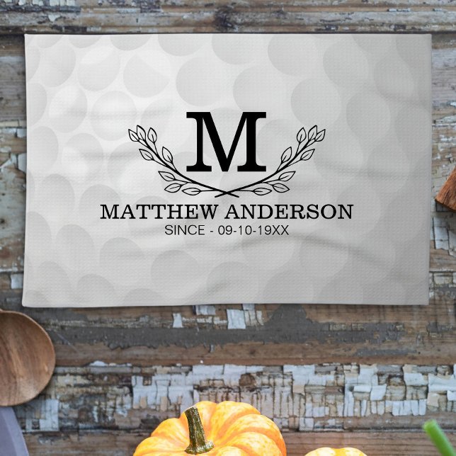 Personalised Golf Ball Pattern Name Monogram Age Tea Towel (Creator Uploaded)