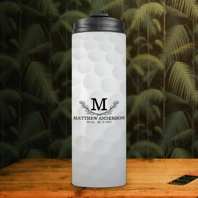 Personalised Golf Ball Pattern Name Monogram Age Thermal Tumbler (Creator Uploaded)