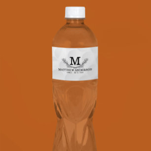 Personalised Golf Ball Pattern Name Monogram Age Water Bottle Label