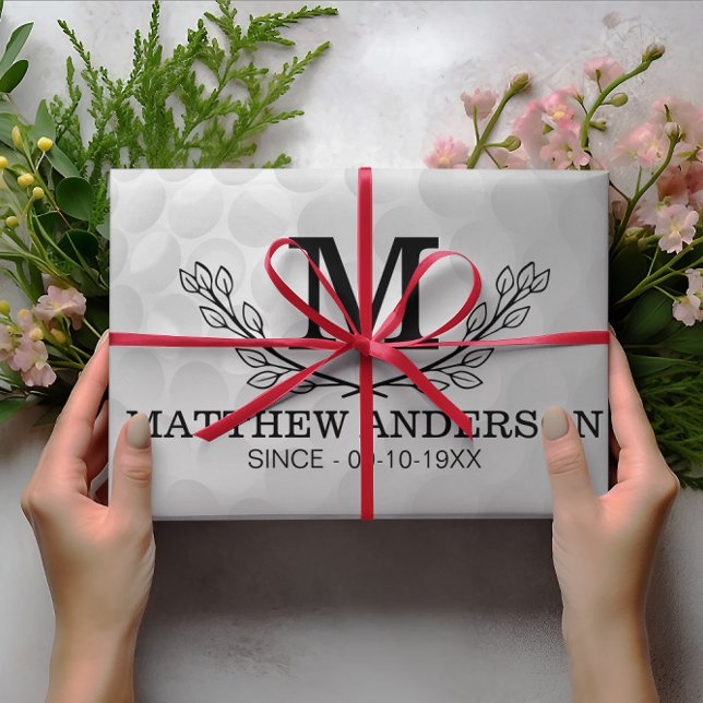 Personalised Golf Ball Pattern Name Monogram Age Wrapping Paper Sheet (Creator Uploaded)