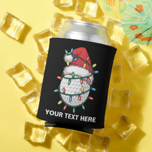 Personalised Golf Ball Santa Hat Christmas Lights Can Cooler
