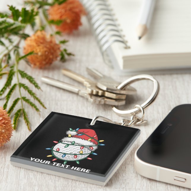 Personalised Golf Ball Santa Hat Christmas Lights Key Ring (Front Right)