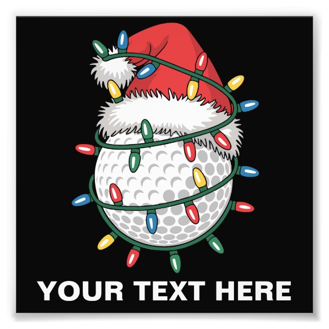 Personalised Golf Ball Santa Hat Christmas Lights Photo Print (Front)