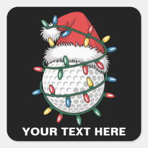 Personalised Golf Ball Santa Hat Christmas Lights Square Sticker