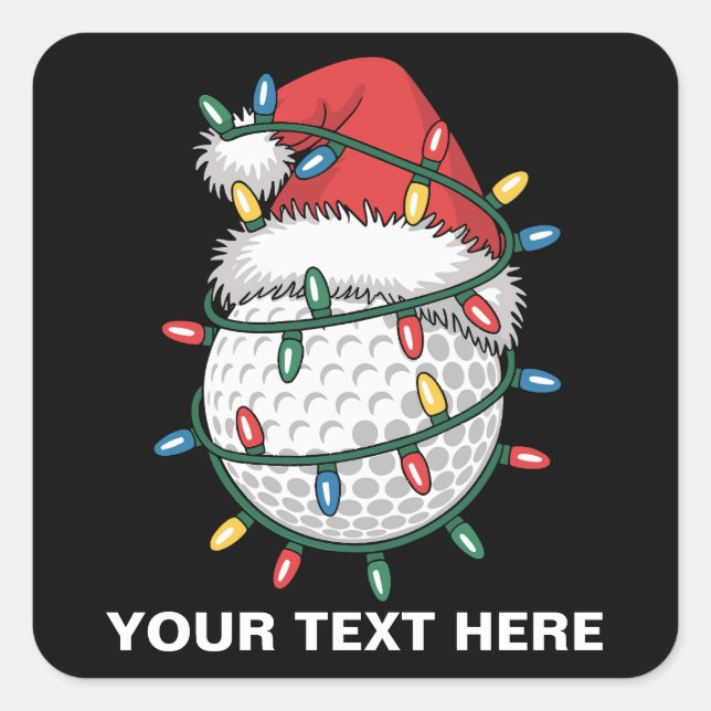 Personalised Golf Ball Santa Hat Christmas Lights Square Sticker (Front)