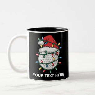 Personalised Golf Ball Santa Hat Christmas Lights Two-Tone Coffee Mug