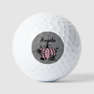Personalised Golf Balls, Pink and Black Pumpkin Golf Balls