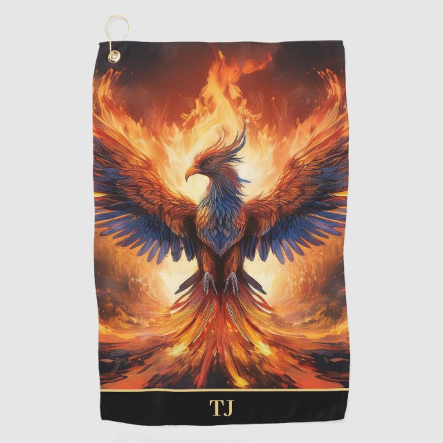 Personalised Golf Balls with a Bold Flaming Eagle  Towel (Front)