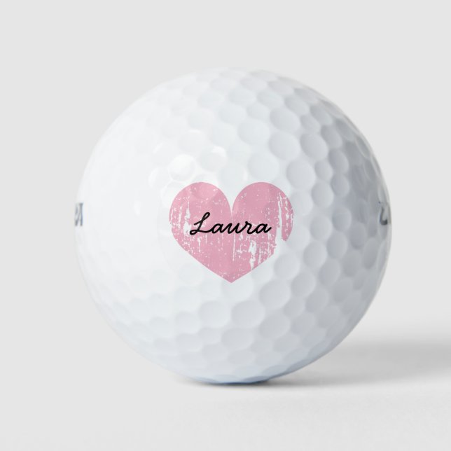 Personalised golf balls with cute pink heart (Front)