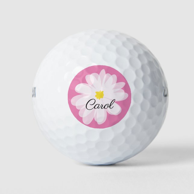 Personalised golf balls with pink daisy flower (Front)