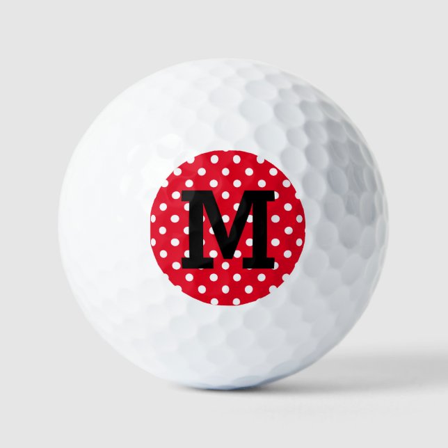 Personalised golf balls with red polka dots print (Front)