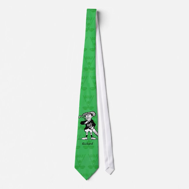 Personalised golf cartoon golfer tie (Front)