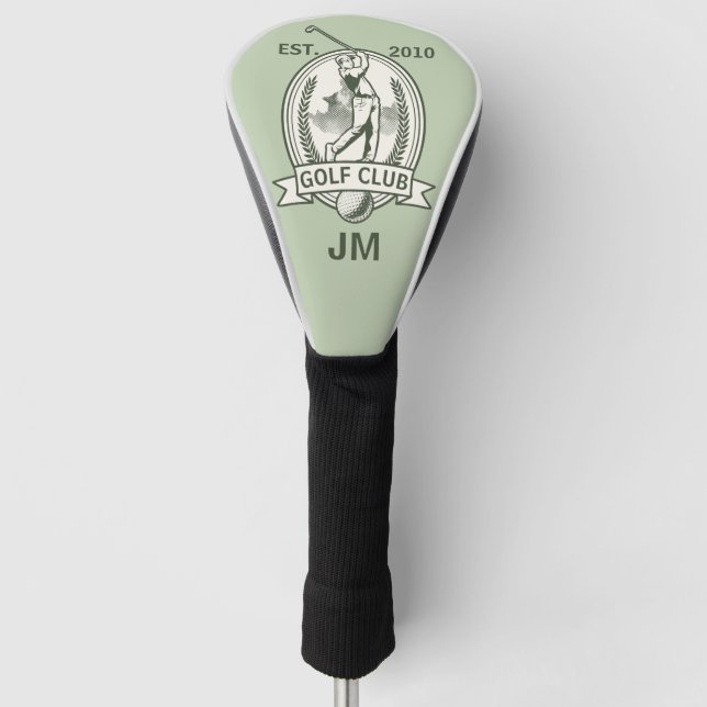 Personalised golf club monogram design with golfer golf head cover (Front)