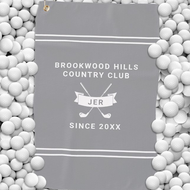 Personalised Golf Club Monogrammed Name Grey Golf Towel (Personalized Golf Club Name Gray Golf Towel)